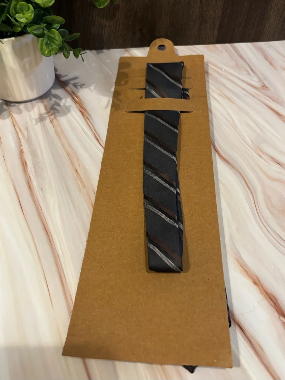 Men's Black Tie with Brown and Gray Diagonal Stripes